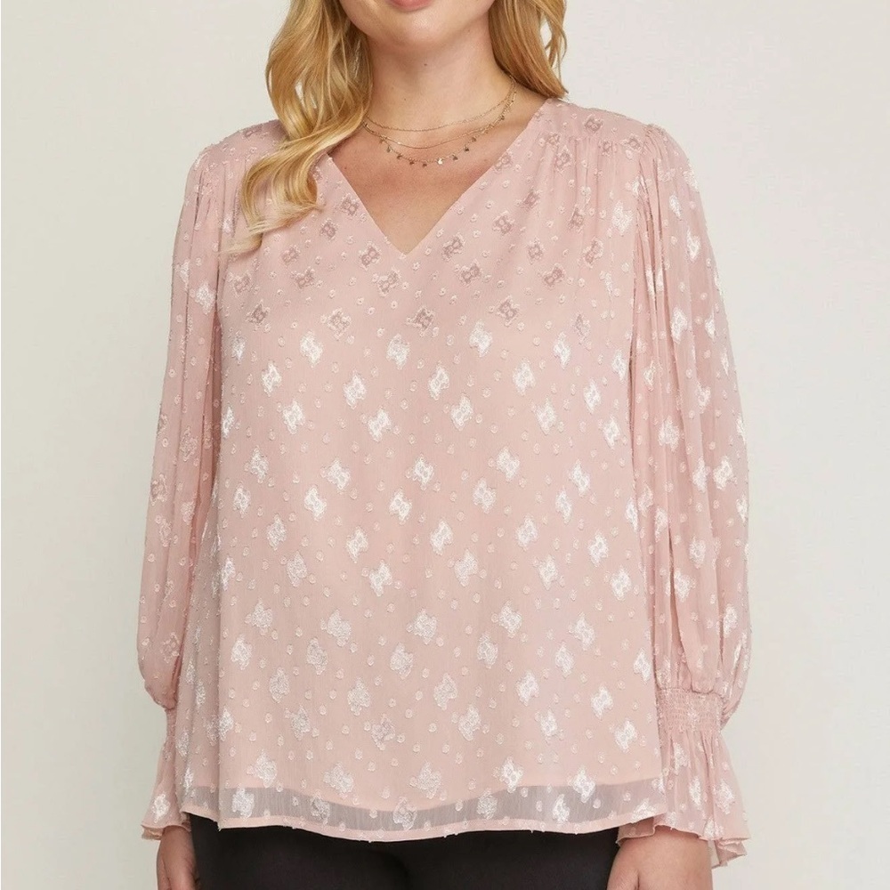 Entro Pink Teddy Bear Print Long Sleeve Blouse Size XL‎